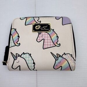 Luv Betsey Betsey Johnson Coin Purse Wallet Rainbow Unicorn Zip Around